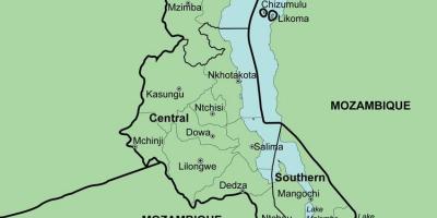 Karte Malāvija rāda rajonos