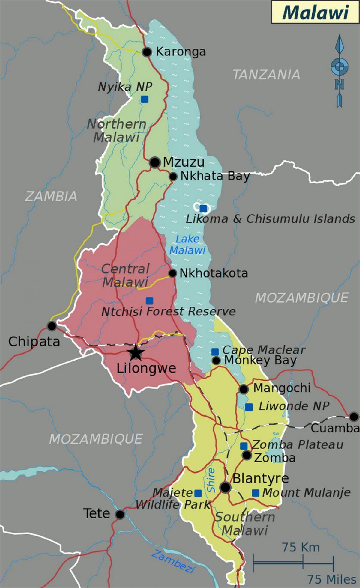 karte ezera Malavi āfrikā